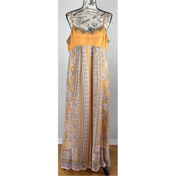 Anthropologie NWT Calida Maxi Bohemian Yellow Maxi Dress, size 16 Petite - Picture 2 of 12